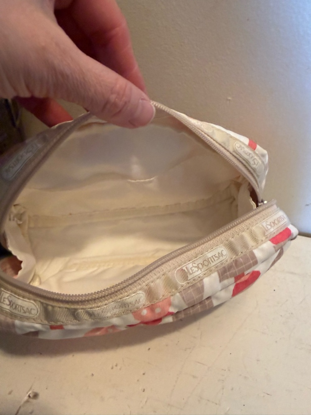 Lesportsac Cream Cosmetic Pouch with Coral & Taupe Ice Cream Print - Picture 5 of 5
